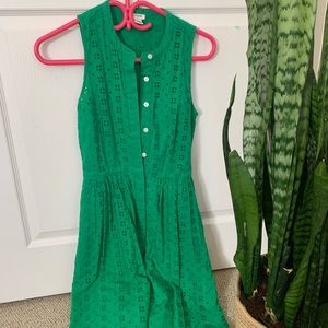 JCrew green eyelet button up dress Xxs